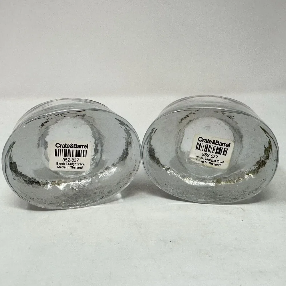 Vintage Crate & Barrel Ice Block Tealight Holders Textured Oval Glass - Thailand